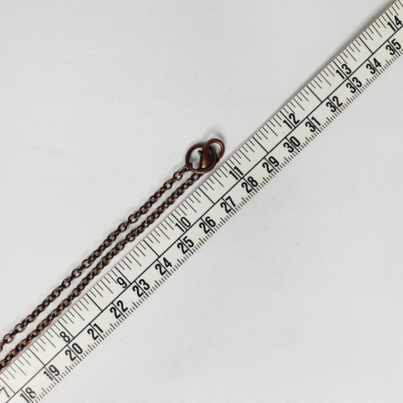 Vintage Artisan Double Heart Print Ceramic Necklace with Copper Coloured Chain - Picture 6 of 7